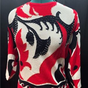 Venini Vibrant Red and Black Patterned Sweater
